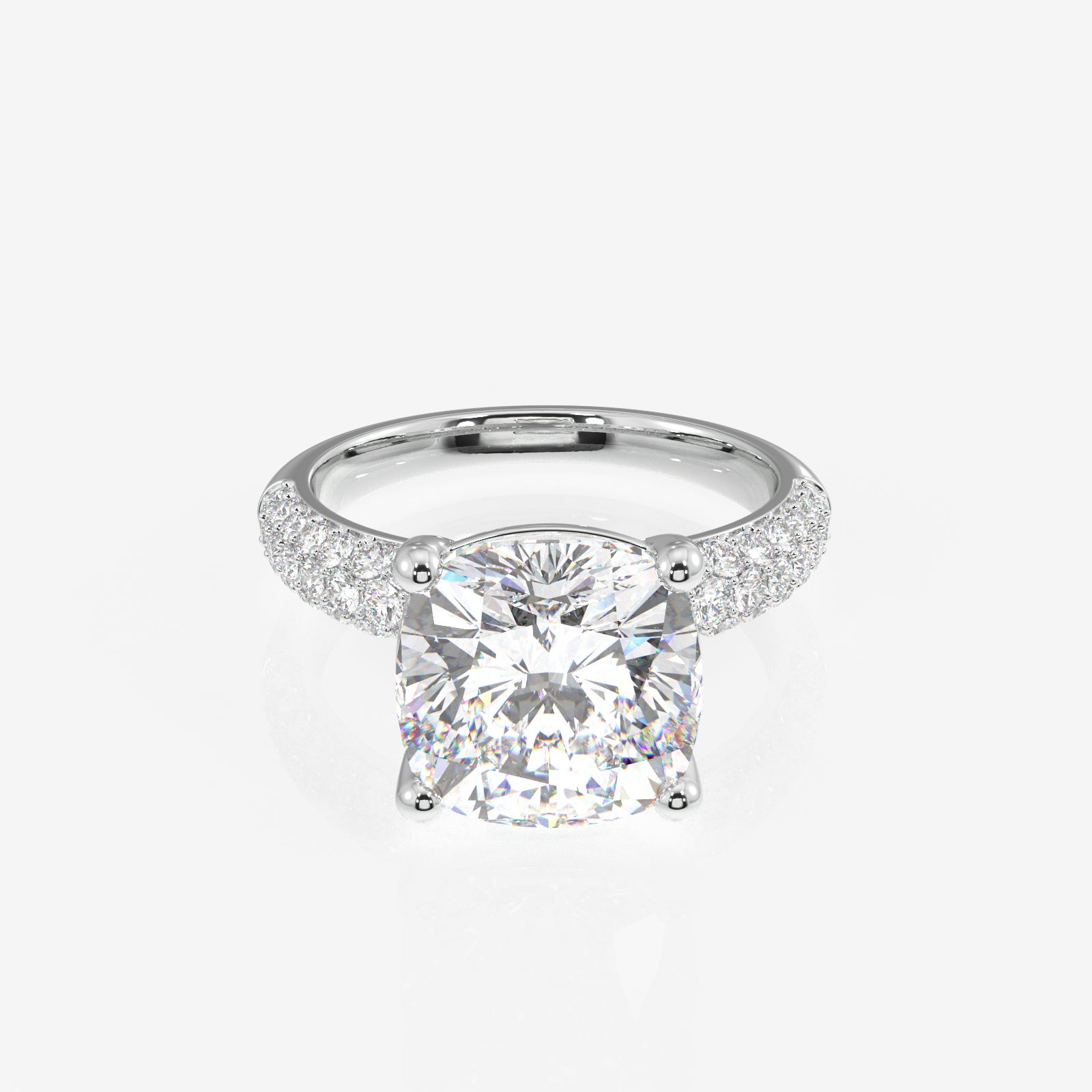 Cushion Cut Lab Grown Diamond Three Layer Pave 14K Gold Ring