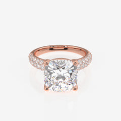 Cushion Cut Moissanite Diamond Three Layer Pave Sterling Silver Ring