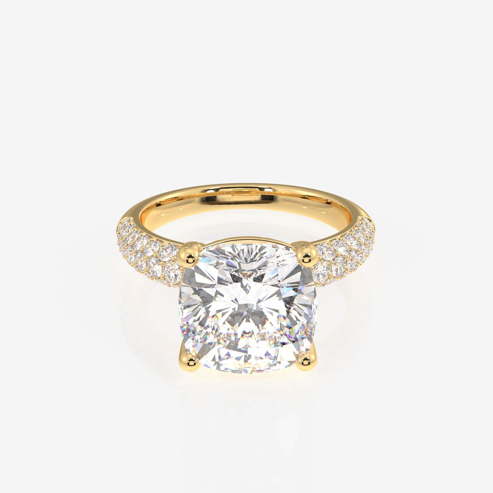 Cushion Cut Lab Grown Diamond Three Layer Pave 14K Gold Ring