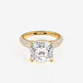 Cushion Cut Lab Grown Diamond Three Layer Pave 14K Gold Ring