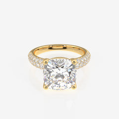 Cushion Cut Moissanite Diamond Three Layer Pave Sterling Silver Ring