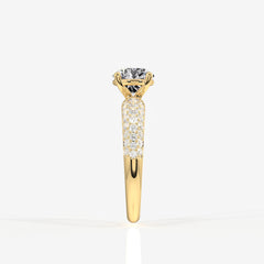 Portuguese Cut Lab Grown Diamond Three Layer Pave 14K Gold Ring