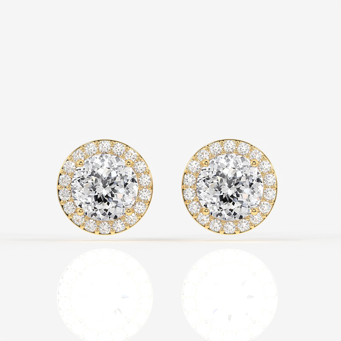 Portuguese Cut Moissanite Diamond Halo Stud Sterling Silver Earrings