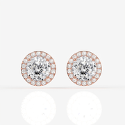 Portuguese Cut Moissanite Diamond Halo Stud 14K Gold Earrings