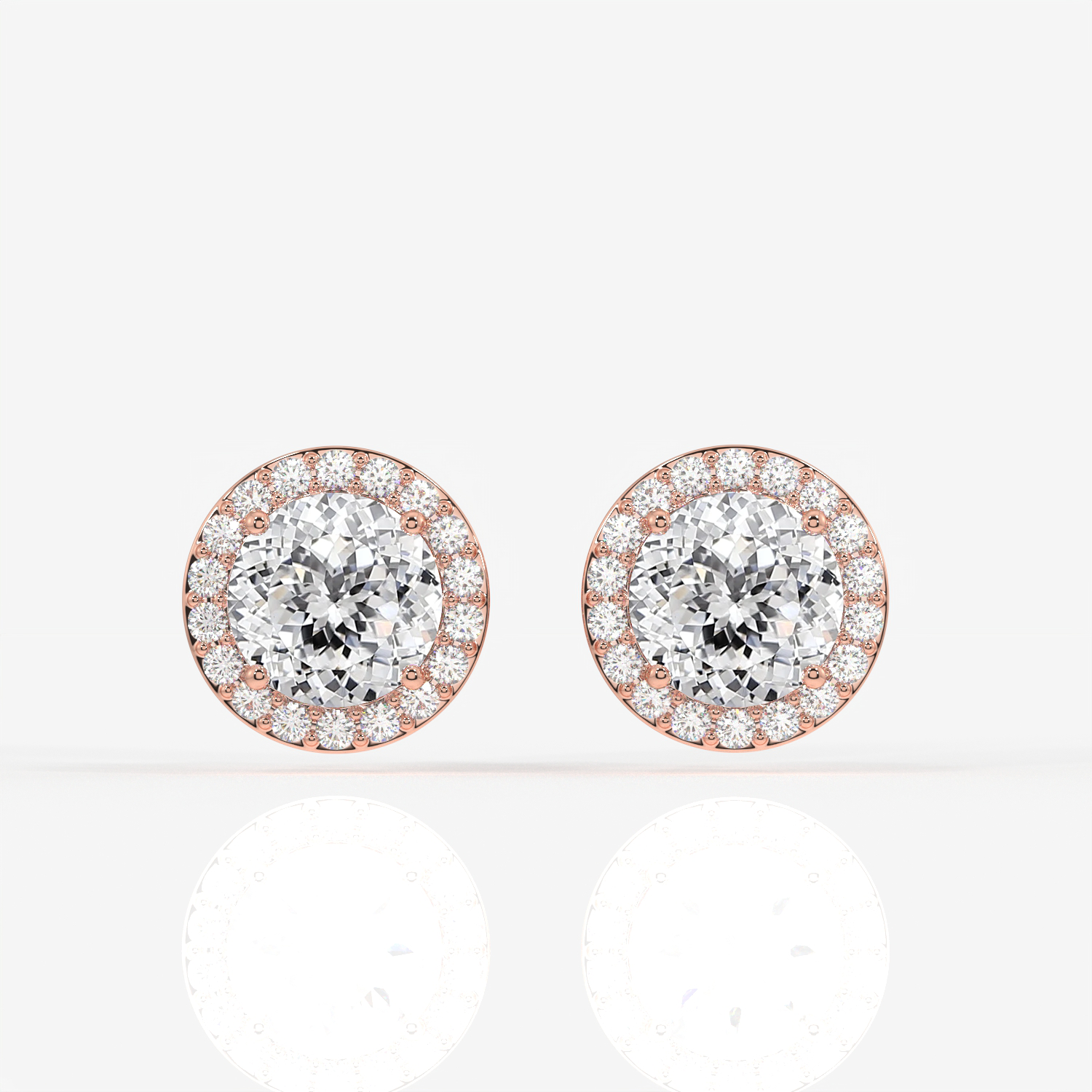 Portuguese Cut Moissanite Diamond Halo Stud 18K Gold Earrings