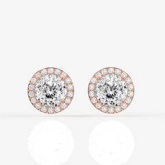 Portuguese Cut Moissanite Diamond Halo Stud 18K Gold Earrings
