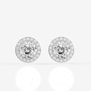 Portuguese Cut Moissanite Diamond Halo Stud 18K Gold Earrings