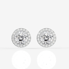 Portuguese Cut Moissanite Diamond Halo Stud 18K Gold Earrings