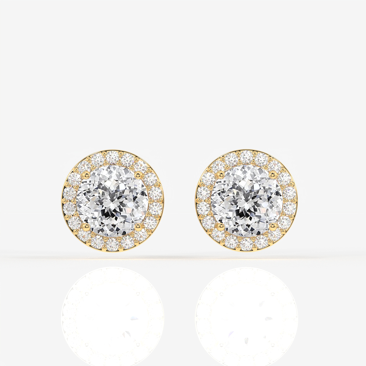 Portuguese Cut Moissanite Diamond Halo Stud 14K Gold Earrings