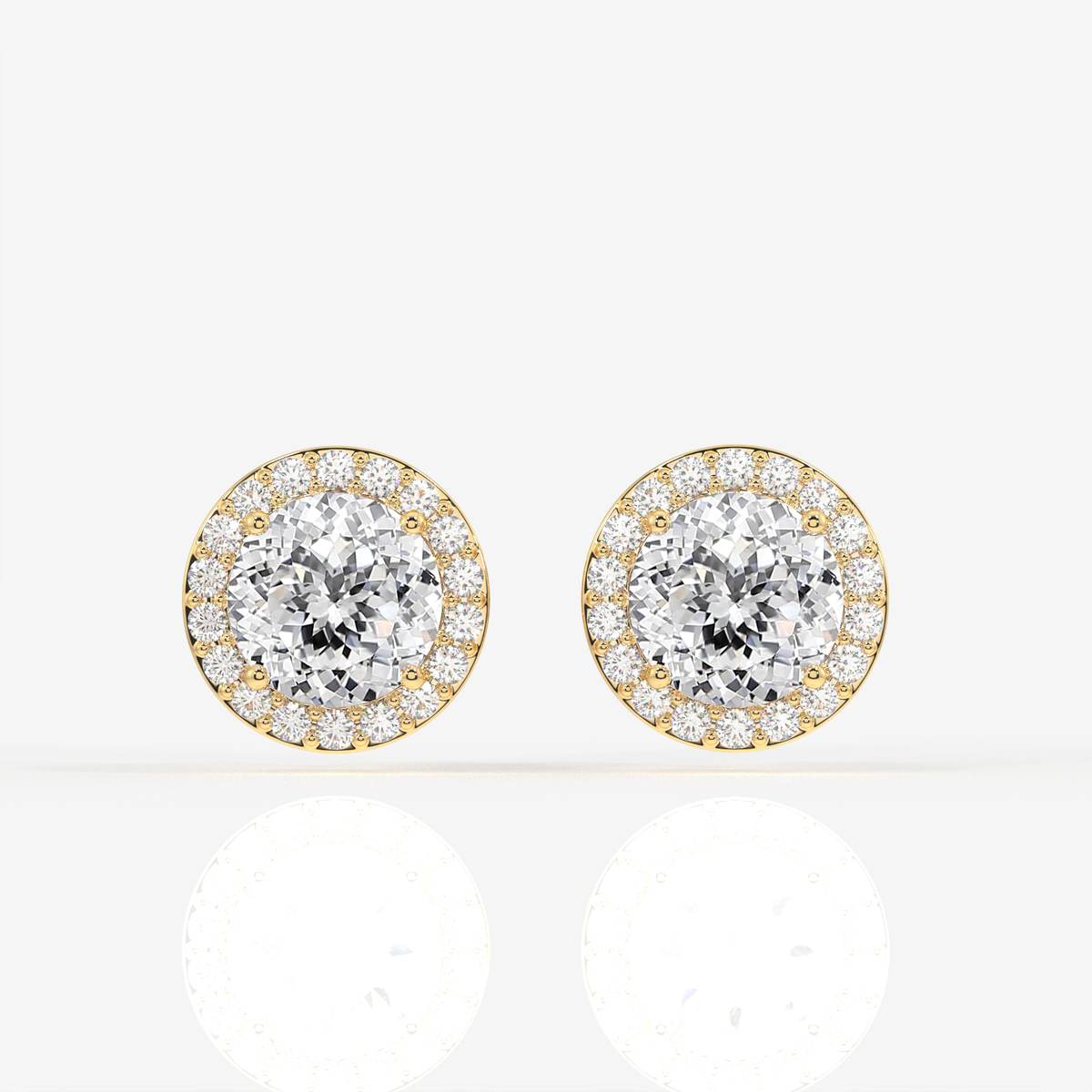 Portuguese Cut Moissanite Diamond Halo Stud 18K Gold Earrings