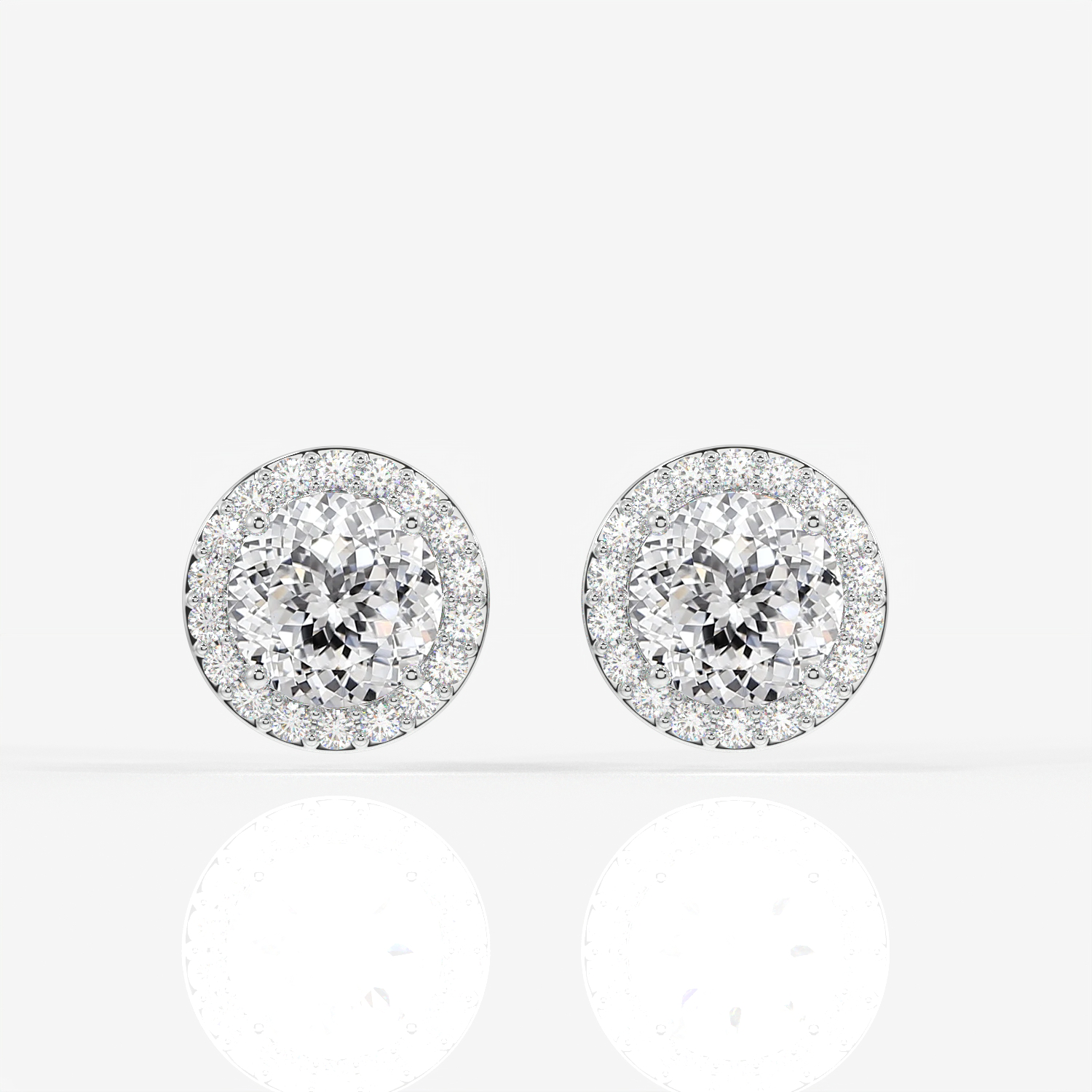 Portuguese Cut Moissanite Diamond Halo Stud Sterling Silver Earrings