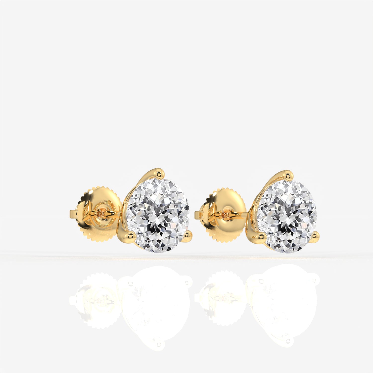 Portuguese Cut Lab Grown Diamond Three Prong 14K Gold Earrings