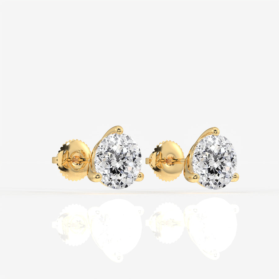 Portuguese Cut Lab Grown Diamond Three Prong 14K Gold Earrings