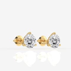 Portuguese Cut Moissanite Diamond Three Prong 18K Gold Earrings