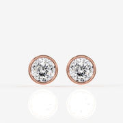 Portuguese Cut Moissanite Diamond Bezel Stud Sterling Silver Earrings