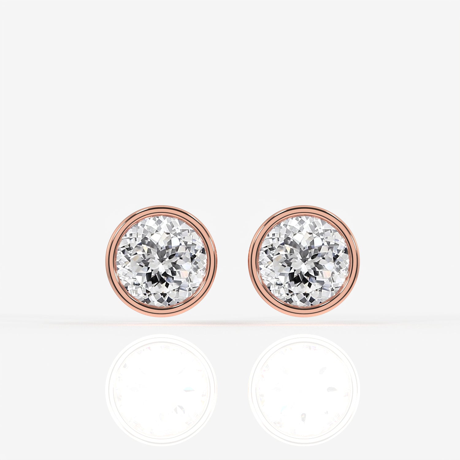 Portuguese Cut Moissanite Diamond Bezel Stud 18K Gold Earrings