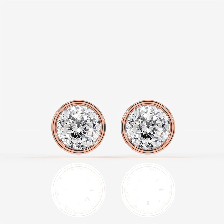 Portuguese Cut Moissanite Diamond Bezel Stud 18K Gold Earrings