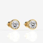 Portuguese Cut Moissanite Diamond Bezel Stud Sterling Silver Earrings