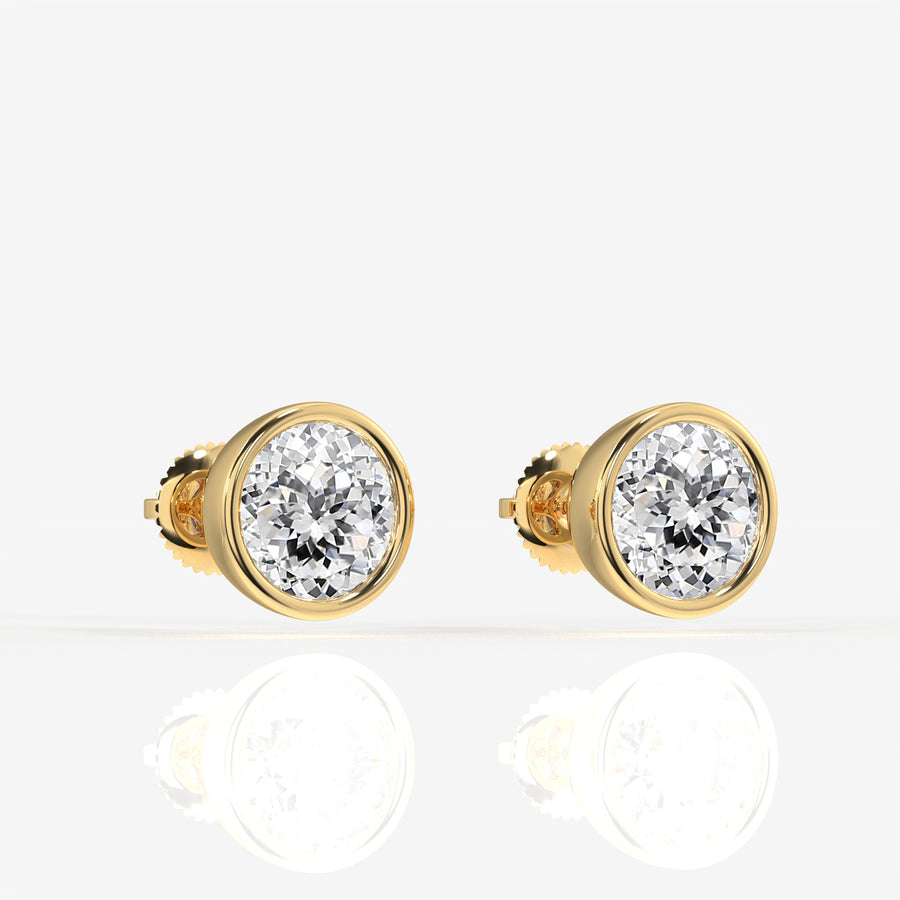 Portuguese Cut Moissanite Diamond Bezel Stud Sterling Silver Earrings