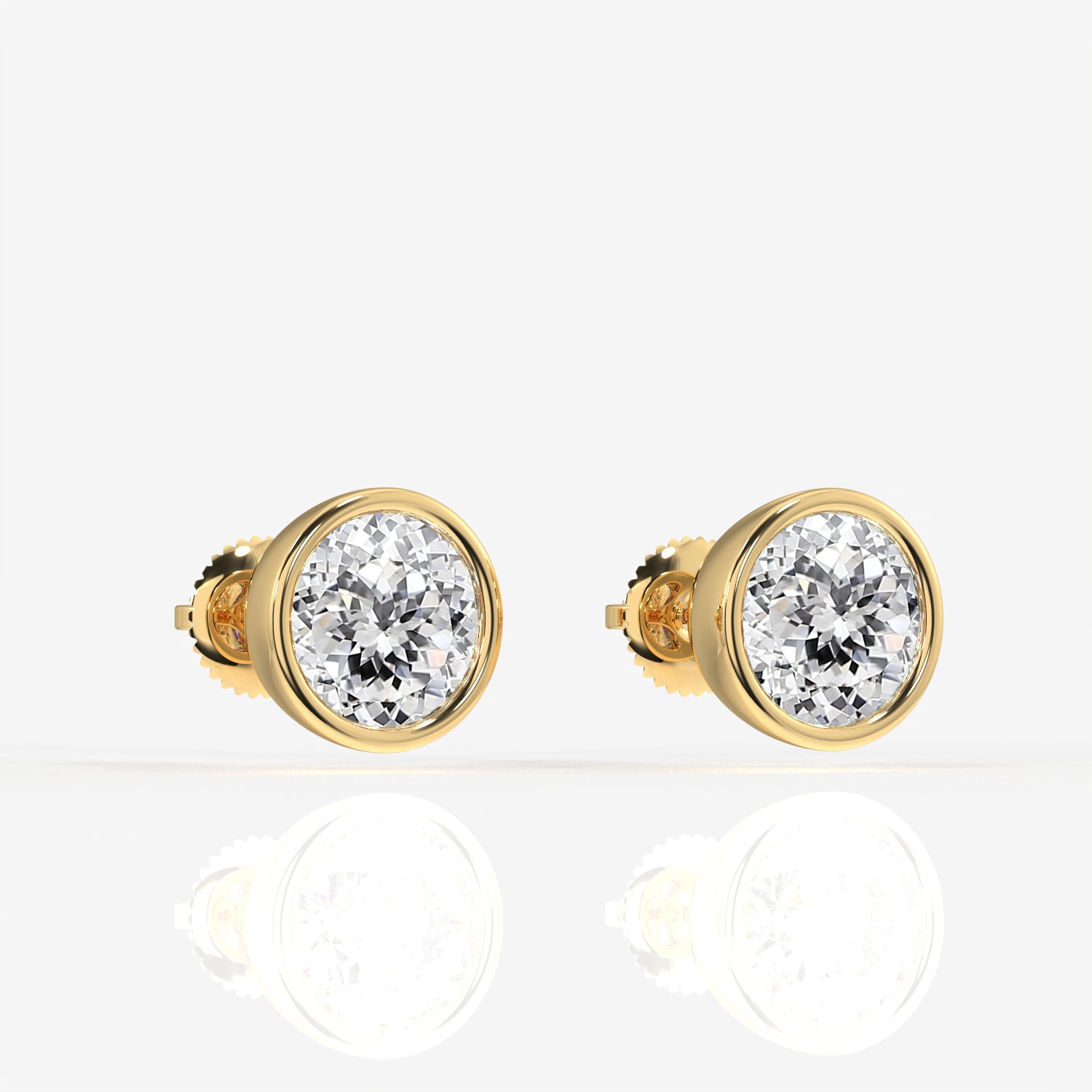 Portuguese Cut Lab Grown Diamond Bezel Stud 18K Gold Earrings