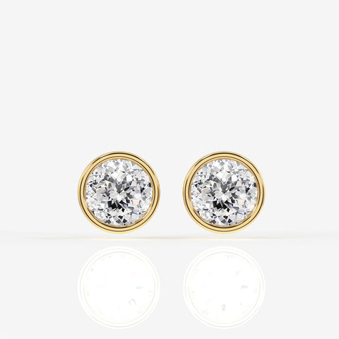 Portuguese Cut Moissanite Diamond Bezel Stud Sterling Silver Earrings