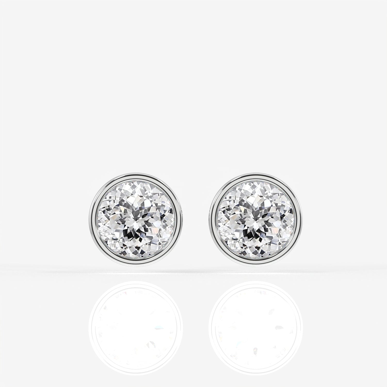 Portuguese Cut Moissanite Diamond Bezel Stud Sterling Silver Earrings