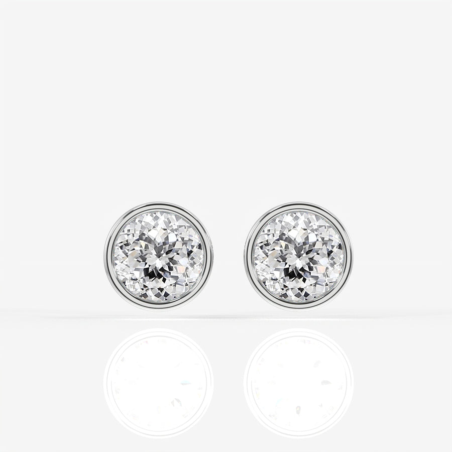 Portuguese Cut Moissanite Diamond Bezel Stud Sterling Silver Earrings