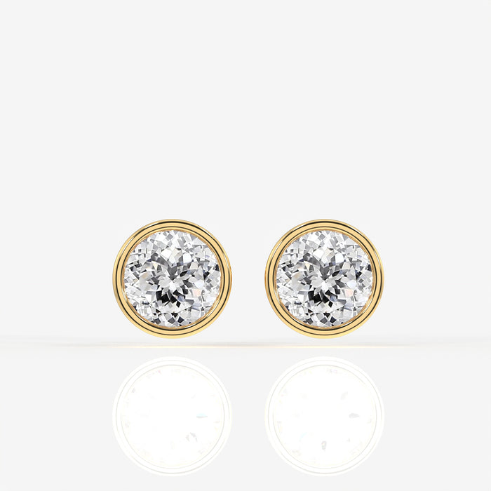 Portuguese Cut Lab Grown Diamond Bezel Stud 14K Gold Earrings