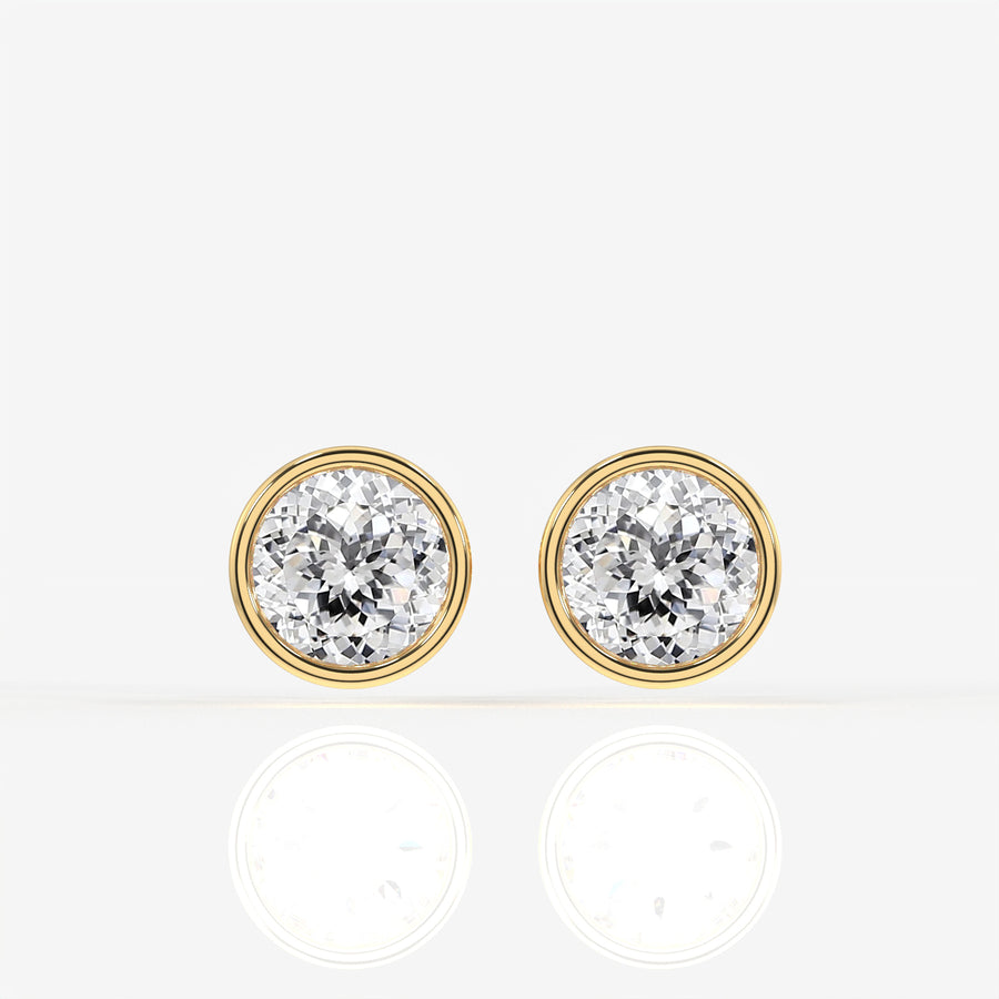 Portuguese Cut Lab Grown Diamond Bezel Stud 18K Gold Earrings