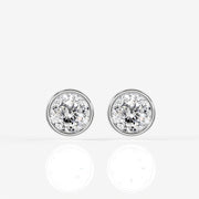 Portuguese Cut Moissanite Diamond Bezel Stud 18K Gold Earrings