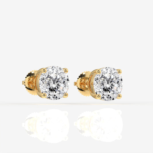 Portuguese Cut Moissanite Diamond Certified Stud 18K Gold Earring
