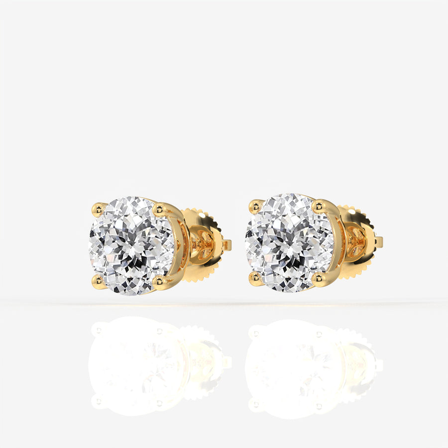 Portuguese Cut Lab Grown Diamond Certified Stud 18K Gold Earrings