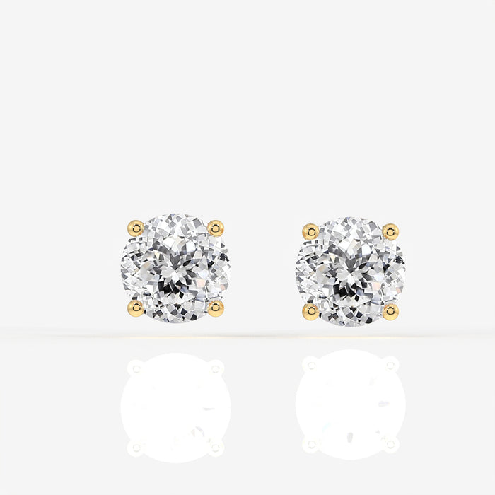 Portuguese Cut Moissanite Diamond Certified Stud 18K Gold Earring