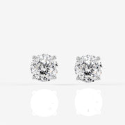 Portuguese Cut Moissanite Diamond Hidden Halo Stud 18K Gold Earrings