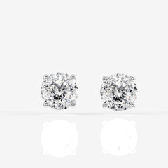 Portuguese Cut Moissanite Diamond Hidden Halo Stud 18K Gold Earrings