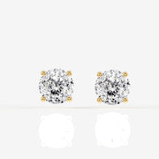 Portuguese Cut Lab Grown Diamond Certified Stud 18K Gold Earrings