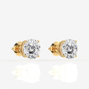 Portuguese Cut Moissanite Diamond Hidden Halo Stud 18K Gold Earrings