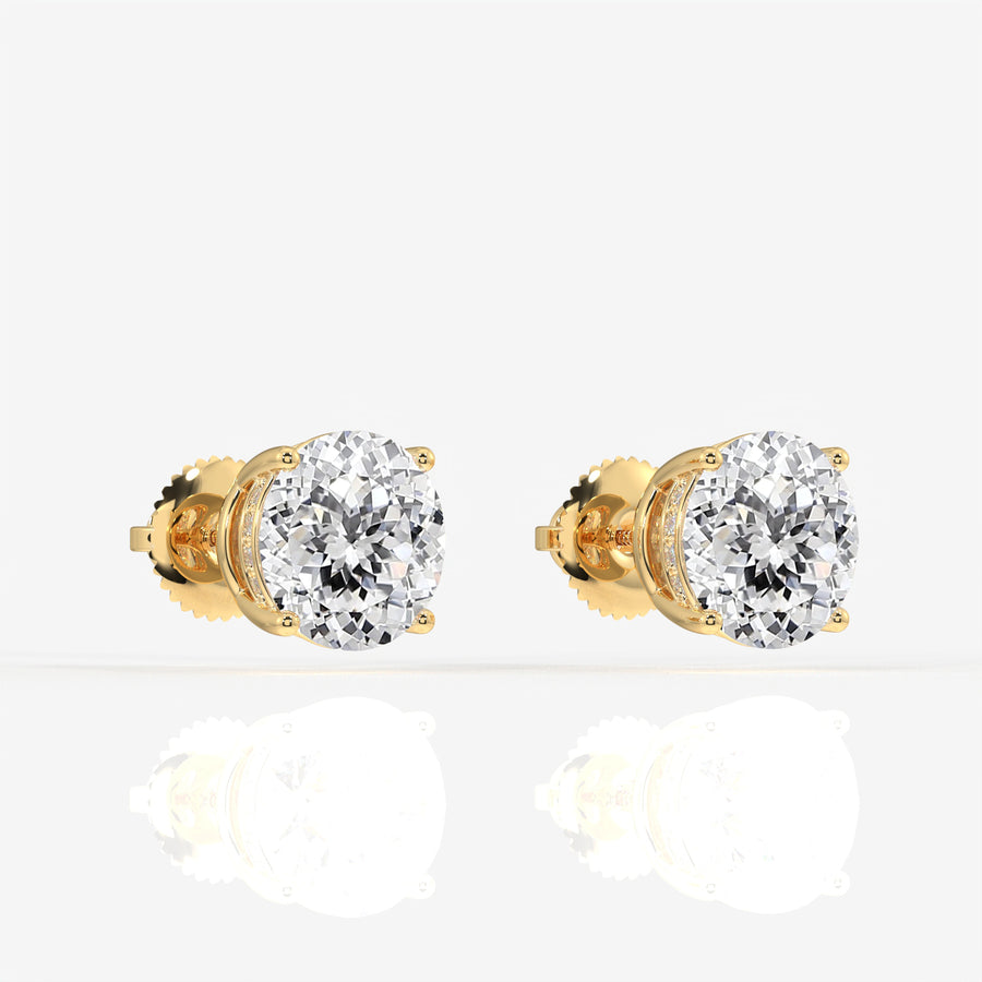 Portuguese Cut Moissanite Diamond Hidden Halo Stud 18K Gold Earrings