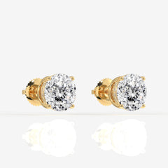 Portuguese Cut Moissanite Diamond Hidden Halo Stud 18K Gold Earrings