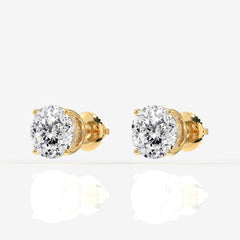 Portuguese Cut Moissanite Diamond Hidden Halo Stud 18K Gold Earrings
