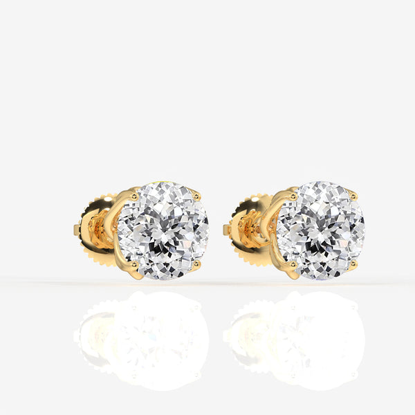 Portuguese Cut Lab Grown Diamond Twisted Certified Stud 14K Gold Earrings