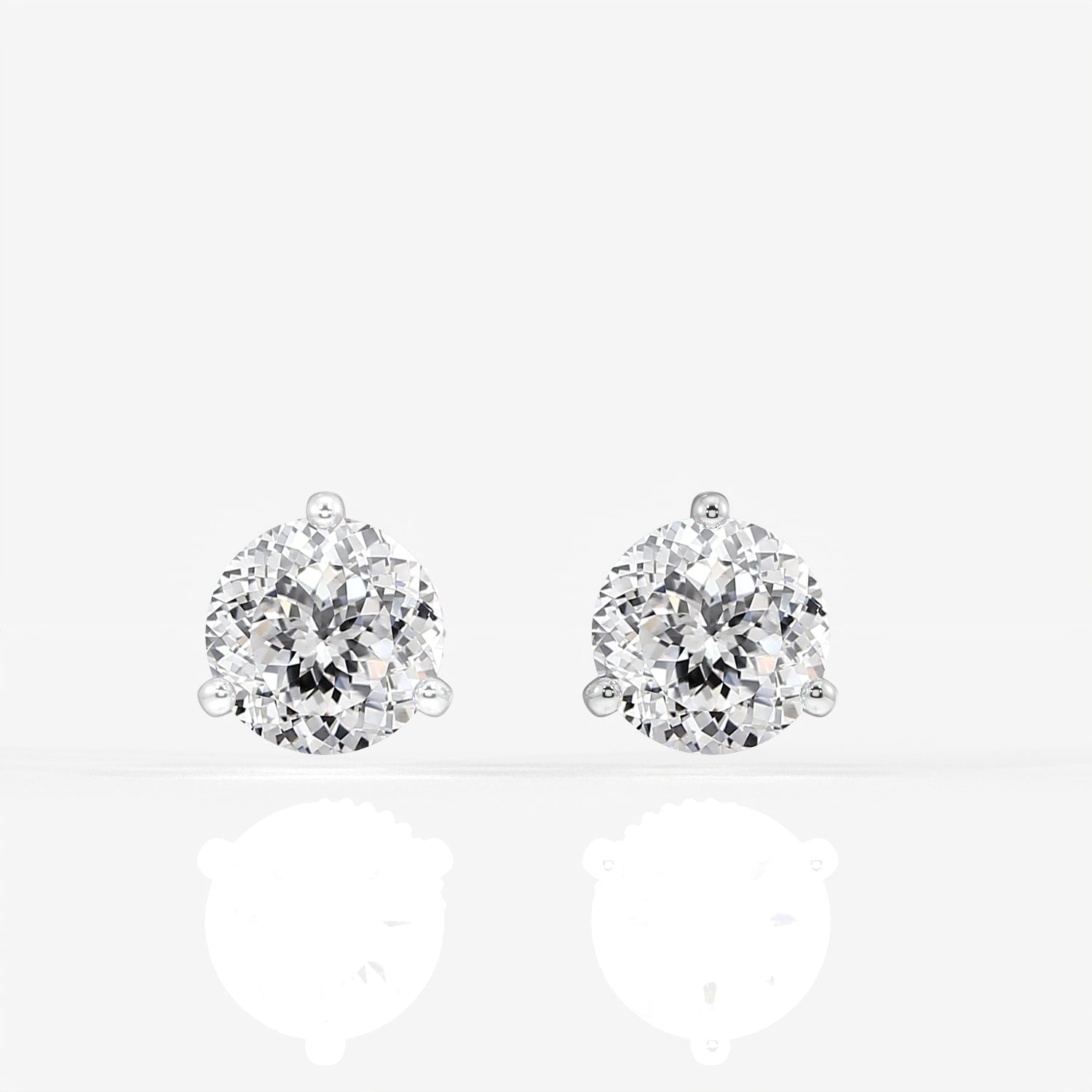 Portuguese Cut Moissanite Diamond Three Prong Stud Sterling Silver Earrings