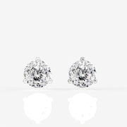 Portuguese Cut Lab Grown Diamond Certified Three Prong Stud 18K Gold Earrings