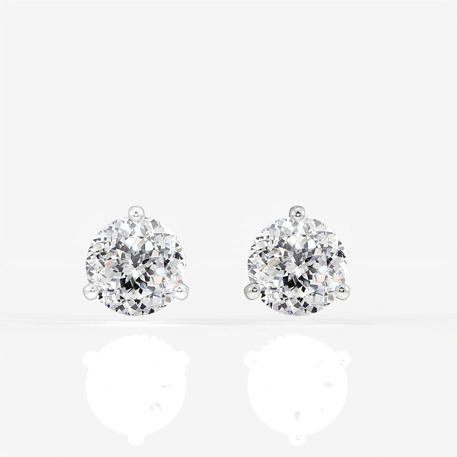 Portuguese Cut Moissanite Diamond Certified Three Prong Stud Sterling Silver Earrings