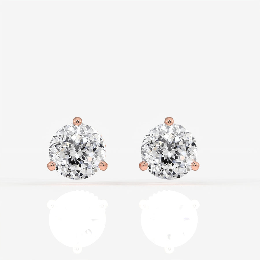 Portuguese Cut Moissanite Diamond Certified Three Prong Stud Sterling Silver Earrings