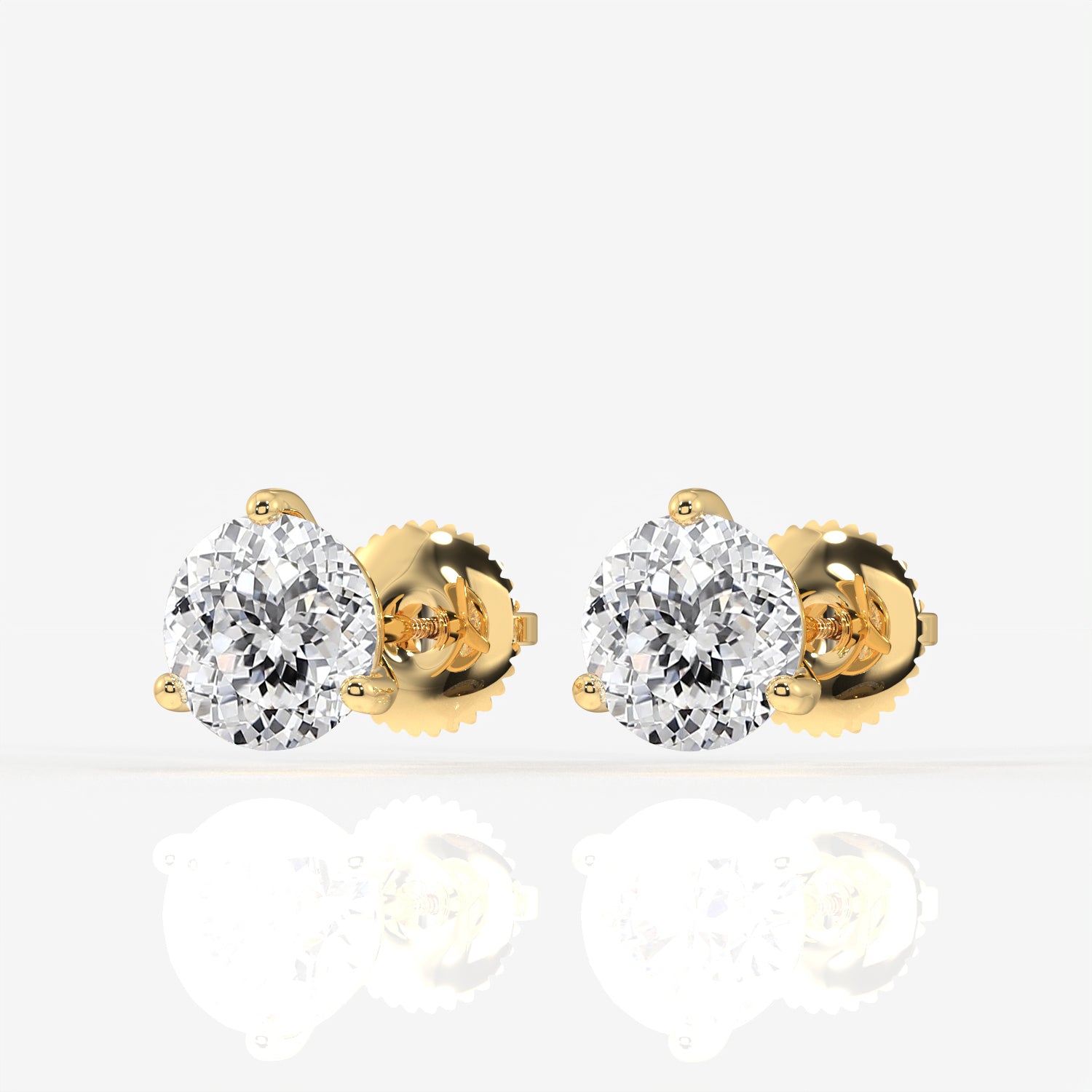 Portuguese Cut Lab Grown Diamond Certified Three Prong Stud 18K Gold Earrings