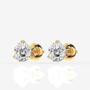 Portuguese Cut Moissanite Diamond Certified Three Prong Stud Sterling Silver Earrings