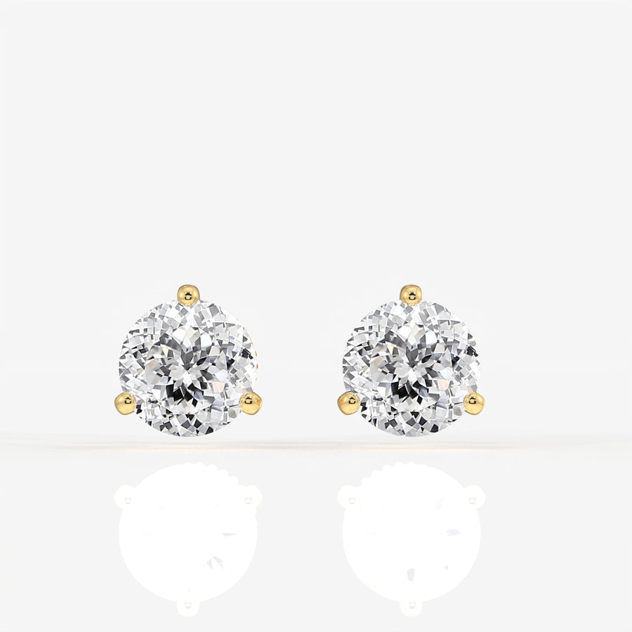Portuguese Cut Moissanite Diamond Three Prong Stud Sterling Silver Earrings