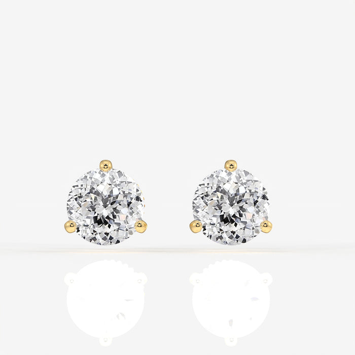 Portuguese Cut Moissanite Diamond Certified Three Prong Stud 18K Gold Earrings