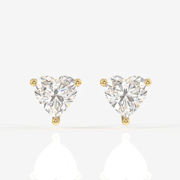 Heart Cut Lab Grown Diamond Solitaire Stud 14K Gold Earrings